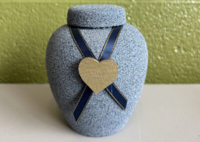 Sample of blue fabric pet cremation urn